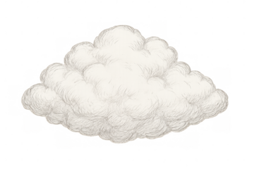 Pencil drawing of a white fluffy cloud floating on a transparent background, perfect for weather or dream-related projects