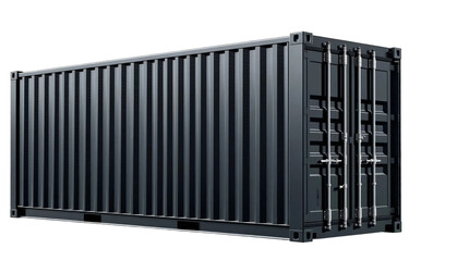 Black shipping container standing upright isolated on transparent background