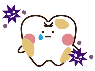 プラークに汚染されているかわいい歯のマスコットキャラクター