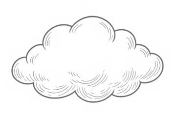 Hand-drawn white cloud floating on a transparent background, perfect for weather or dream-related designs