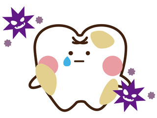 プラークに汚染されているかわいい歯のマスコットキャラクター