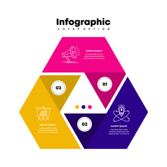 Vector triangle element for infographic. Template for cycling diagram, graph, presentation. Business concept with 3 options, parts, steps or processes.	