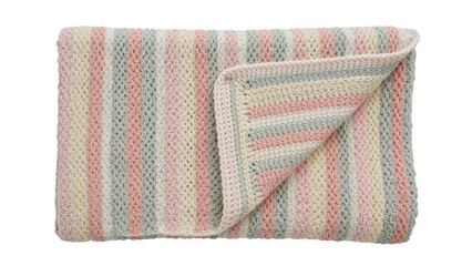 A crocheted baby blanket in pastel hues isolated on transparent background png