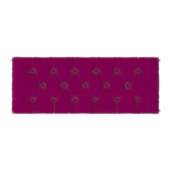 Top view of a button-tufted magenta velvet bench, 3d render, isolated on transparent background.