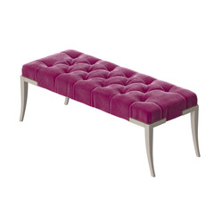 Elegant tufted velvet bench in magenta pink, 3d render, isolated on transparent background.