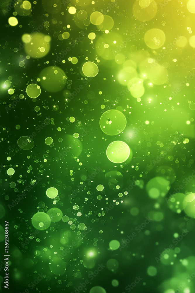 Poster abstract bokeh light texture with green and yellow circle blur. glittering particles for a festive o