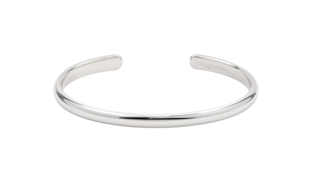 Minimalist silver cuff bracelet with a smooth isolated on transparent background png