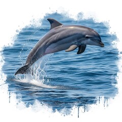 Fototapeta premium Dolphin jumping out of the ocean with a splash of water