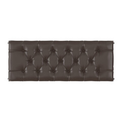 Top view of a button-tufted dark brown leather bench, 3d render, isolated on transparent background.