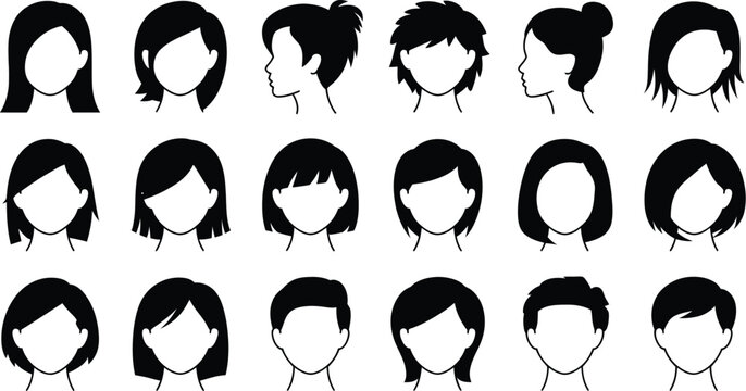 Haircut styles guide for women and men with short medium long hair trendy hairstyles vector illustration, editable vector.