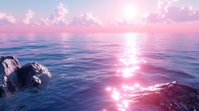 Peaceful sunset over tranquil ocean