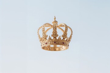 Ornate golden crown with jewels and decorative details isolated on white background for luxury royalty and monarchy symbol concept
