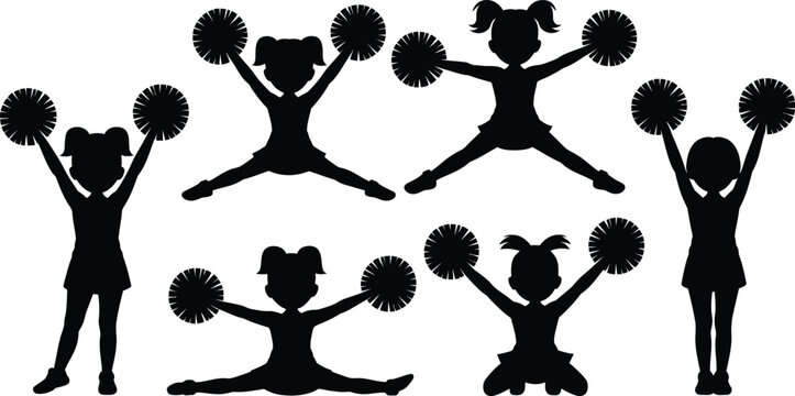 Cheerleader silhouette vector cheerleading pom poms team sport girls squad graphic illustration design, editable vector.