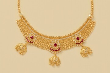 Ornate Indian temple jewelry golden necklace with coin dangles and intricate design for traditional wedding bridal and cultural celebration accessories

