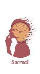Female Silhouette Melting into Clock with ‘Surreal’ Script Icon