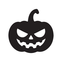 Spooky Halloween Pumpkin Silhouette with Angry Face, Jack O Lantern Vector Icon on White Background