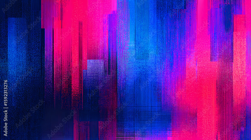 Wall mural abstract glitch aesthetic gradient background sharp cobalt blue shifting neon pink fine grainy noise