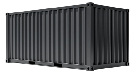 Black shipping container standing upright isolated on transparent background