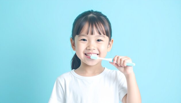 歯を磨くかわいい子供、女の子