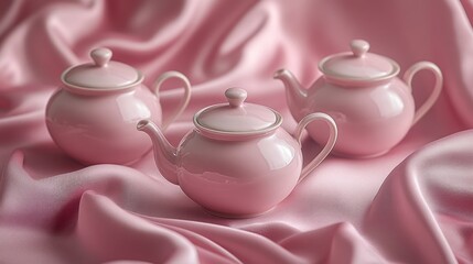 Pink porcelain teapots on satin