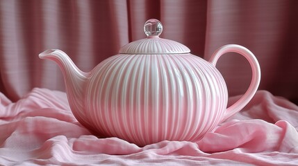 Pink ribbed teapot