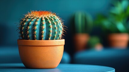 Potted cactus in a teal room