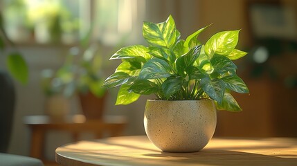 Potted houseplant in sunny living room