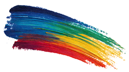 Rainbow paint brush stroke, abstract art element, isolated on a white background. 