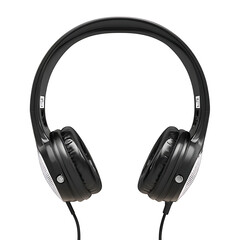 Headphones with cable in a curve, isolated on a white background