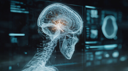 Human Brain X-Ray with Digital Neural Scan Overlay

