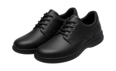 Black non-slip leather shoes with rounded toe for restaurant service workers