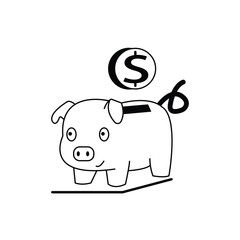 Piggy bank vector icon isolated in black line
