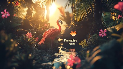 A stylish vacation shirt adorned with tropical elements and the message “Paradise Found” — perfect for your next getaway.









