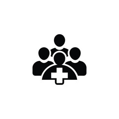 Group of people with a medical cross symbol isolated on a white background