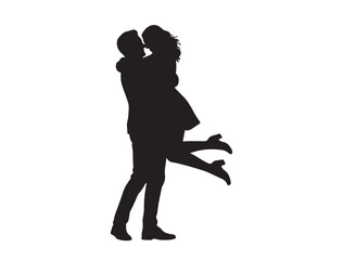  Silhouette of a man lifting his partner in a joyful embrace, black vector style on white
