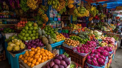 Abundance of Fresh Exotic Fruits Display