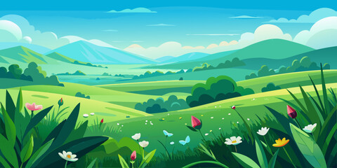 Naklejka premium Grassy Meadow with Wildflowers
