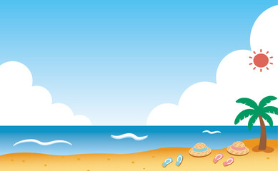 Fototapeta premium Summer Beach Background Illustration with Straw Hats and Sandals (with Background Color)01