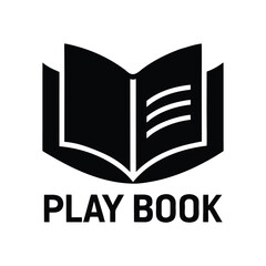 Open playbook silhouette icon for strategy and planning isolated on white background