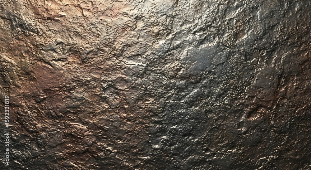 Poster dramatic and detailed metallic texture background with deep crevices and dynamic light reflection
