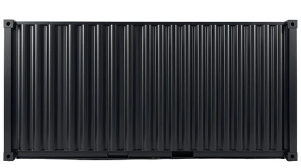 Black shipping container standing upright isolated on transparent background