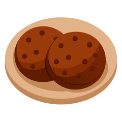 Double chocolate cookies in plate food vector icon on white background.