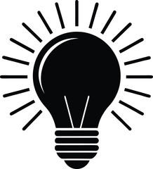 Creative glowing light bulb silhouette with radiating energy lines symbolizing innovation and ideas isolated on transparent background silhouette