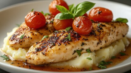 Chicken breast with mashed potatoes and cherry tomatoes (1)