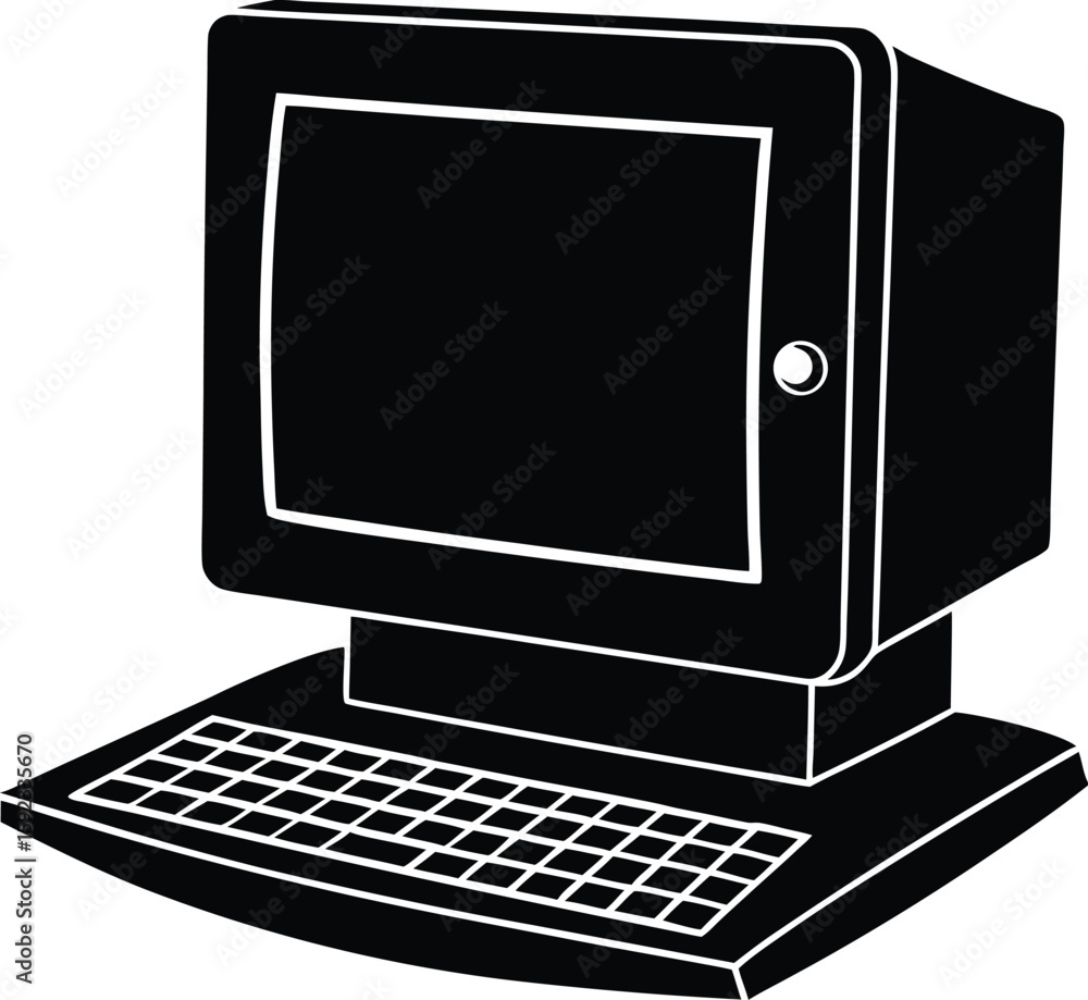 Poster classic desktop computer silhouette a sleek digital device icon isolated on transparent background