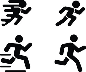 image displays of running and walking icon set. used to symbolize movement fitness or activity in various contexts workout modes or goals related to speed progress or routes web design infographics
