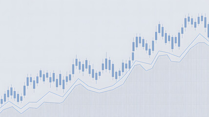 Candlestick chart displaying positive financial trends with increasing market value and upward graphs in soft blue hues against a light background.
