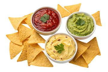 Mexican nachos chips and dip sauces tortilla PNG Image