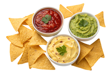 Mexican nachos chips and dip sauces tortilla PNG Image