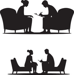 Therapy Session Silhouette with Counselor and Client in Conversation